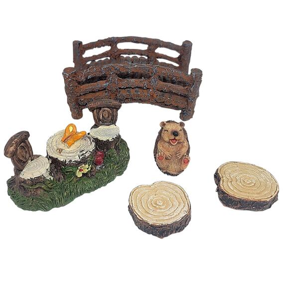 Vtg Fairy Garden Lot Mini Furniture Swing Windmill Well Fence Accessories 20pc - Picture 6 of 13